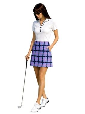 Golftini Hopscotch Blue Pink Plaid Performance Golf Skirt Tennis Skort Size 2